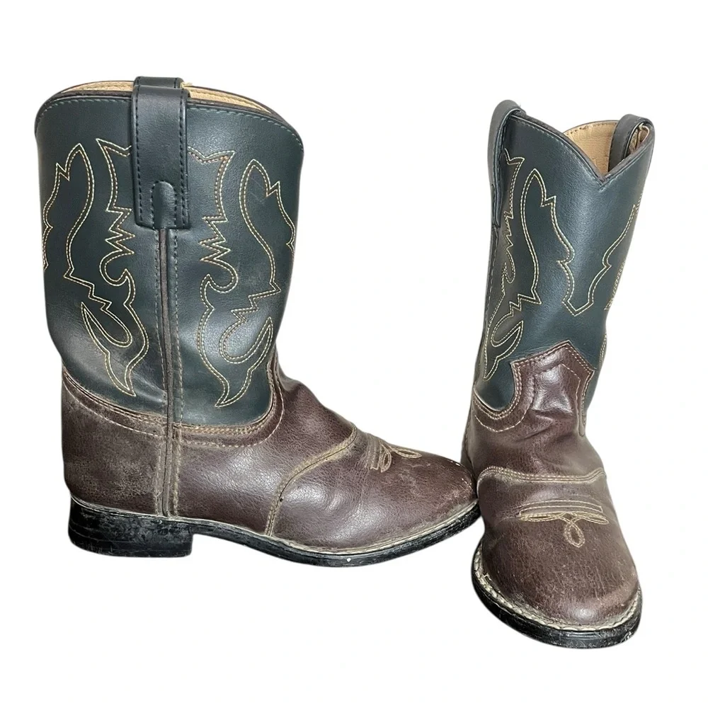 SMOKEY MOUNTAIN BOOTS‎ Cowboy Boots Brown/Black Faux Leather Boys Size 2.5